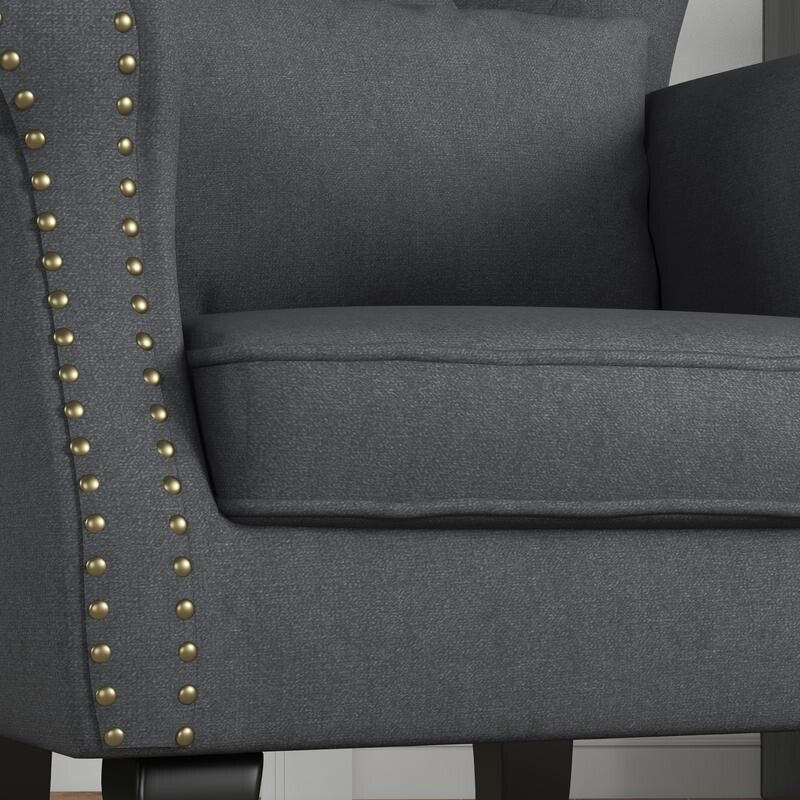 Chesterfield Wingback Armchair Tufted Accent Fireside Chair Pillow Grey