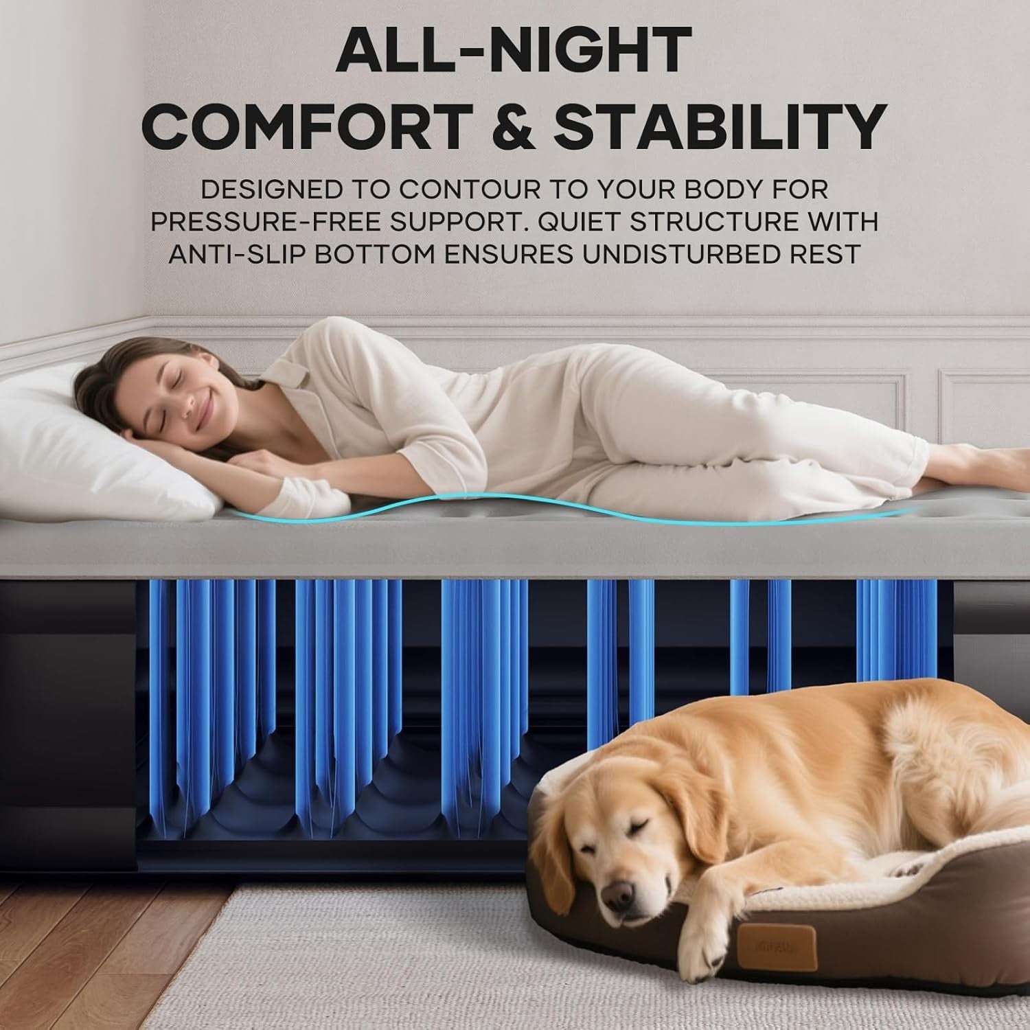 Double Air Bed Inflatable Mattress Built In Pump 50cm High Guest Bed