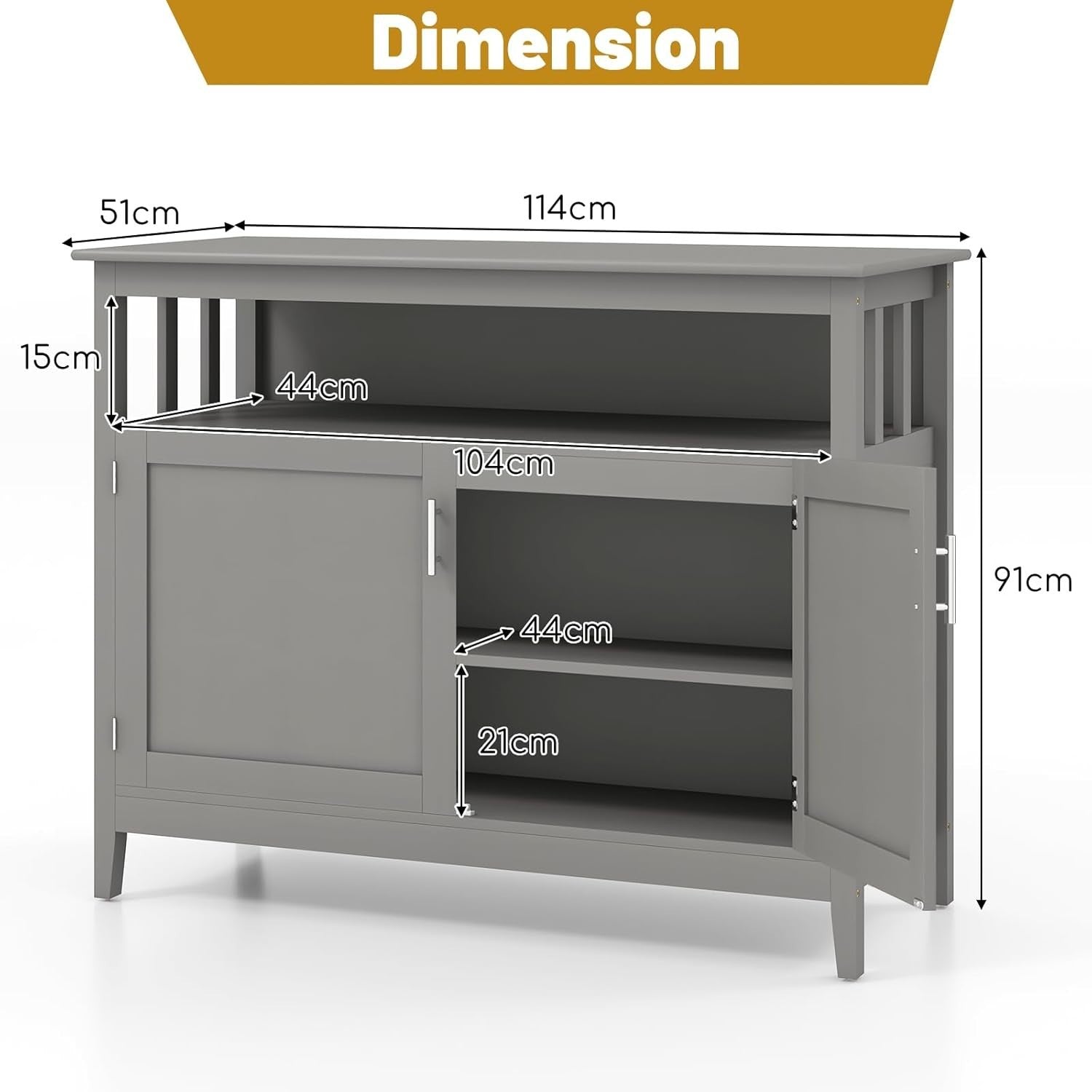 Grey Wooden Sideboard Cabinet Storage Unit with Doors & Adjustable Shelf