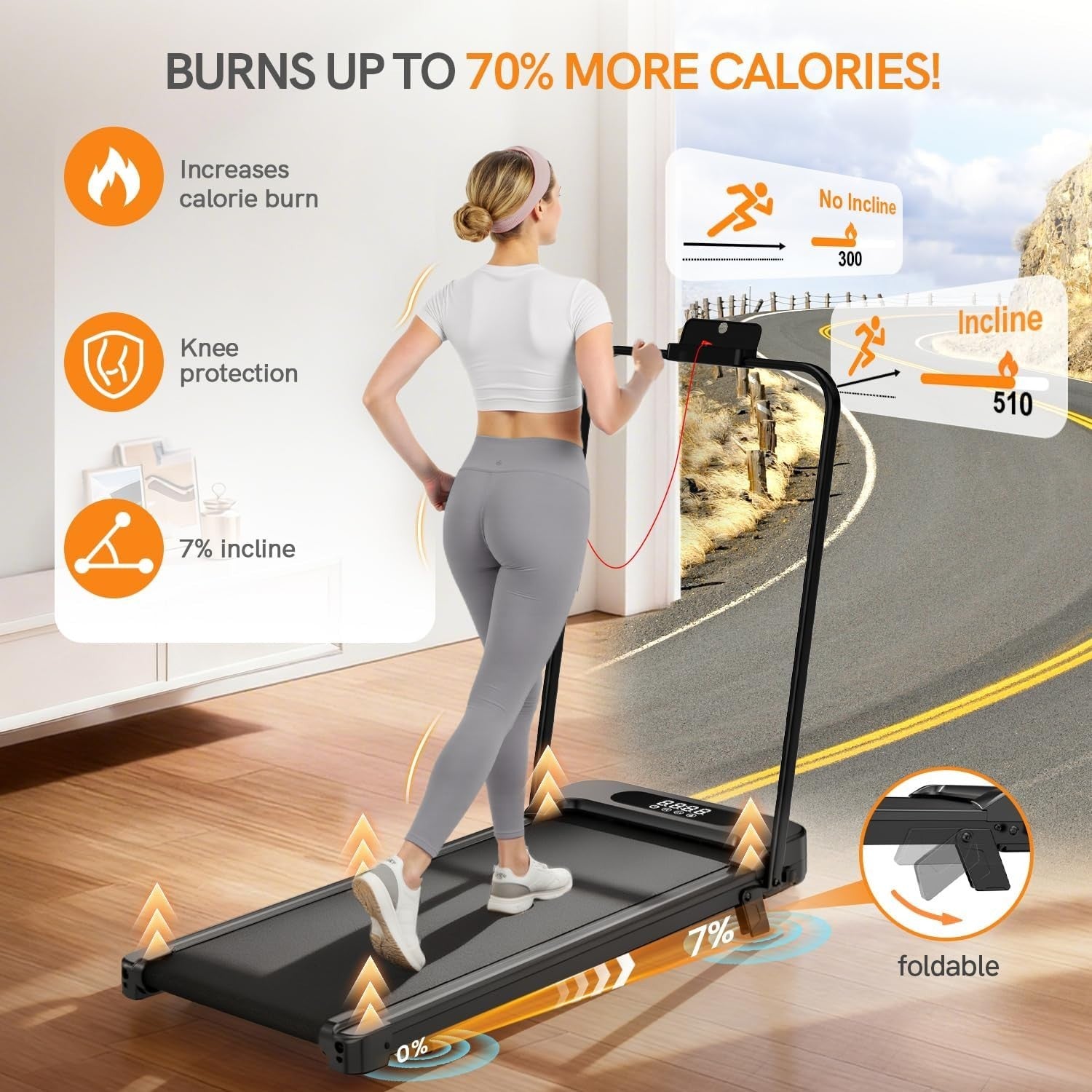 Foldable Walking Pad Treadmill Incline Under Desk 8km/h Handle Bar