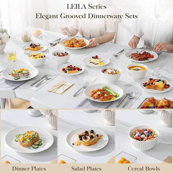 12 Piece White Porcelain Dinner Set for 4 Embossed Plates Bowls Set