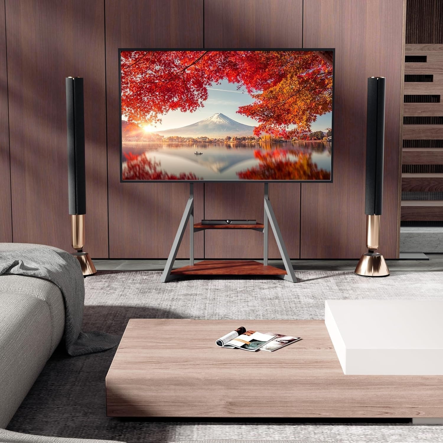 Adjustable Industrial TV Floor Stand 40-75" with 2 Shelves & 80kg Load