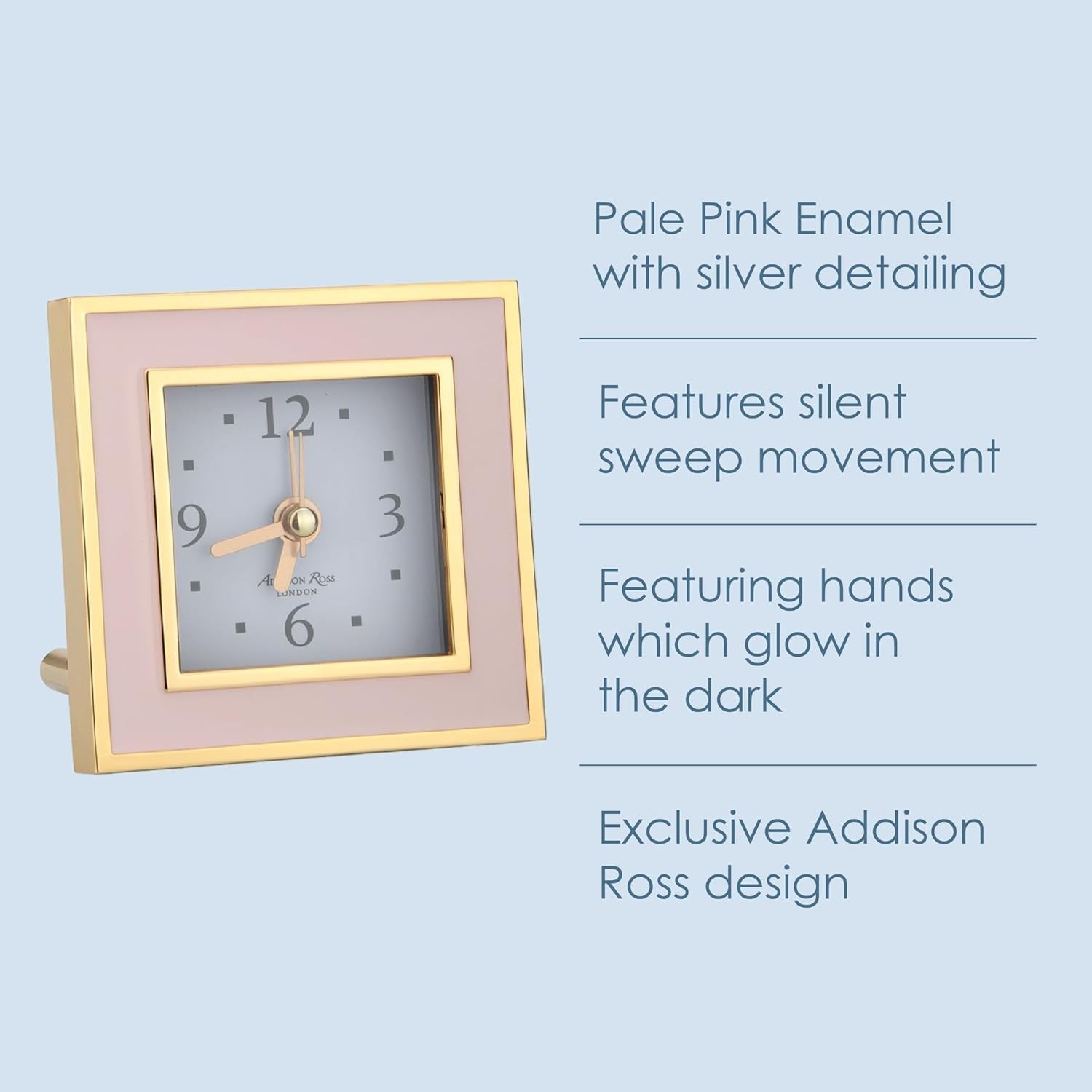 Silent Square Bedside Alarm Clock Luxury Pink Gold Compact No Ticking