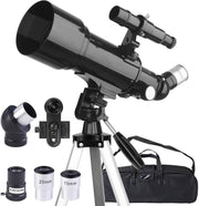 70mm Aperture 400mm Refractor Telescope for Kids & Adults - Black