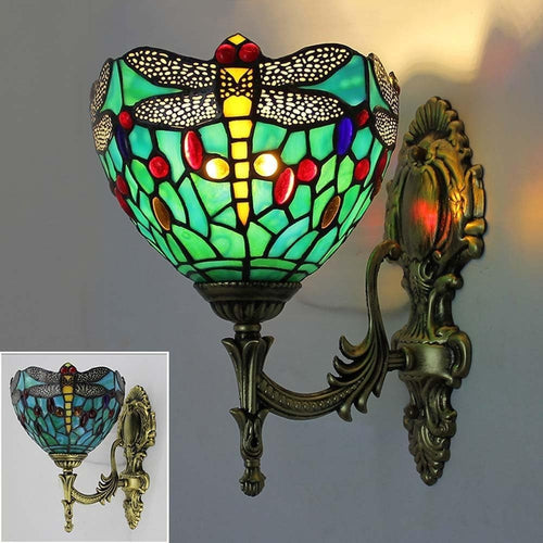 Vintage Stained Glass Wall Light Sconce Lamp Retro Tiffany Style 28cm
