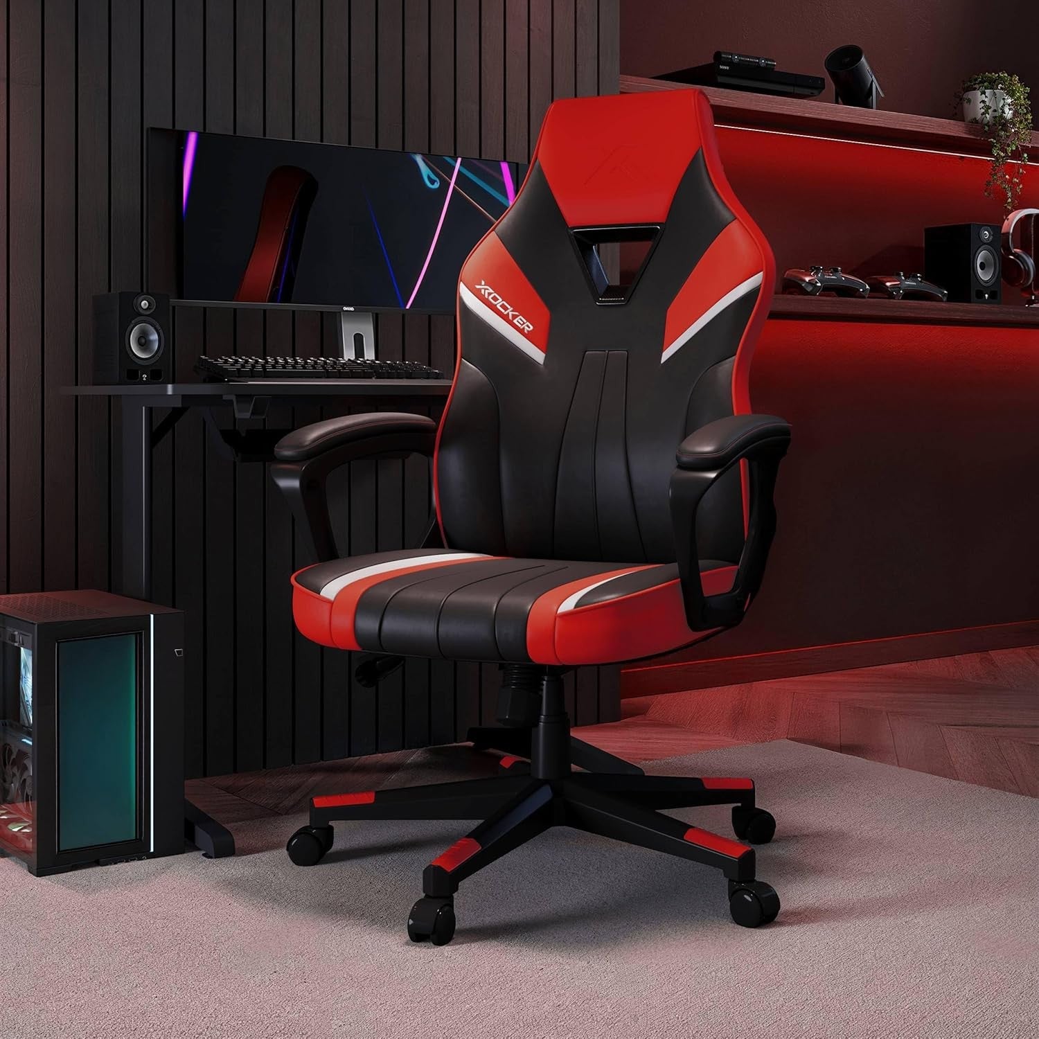 High Back Ergonomic Gaming Chair Wide Seat Adjustable Red
