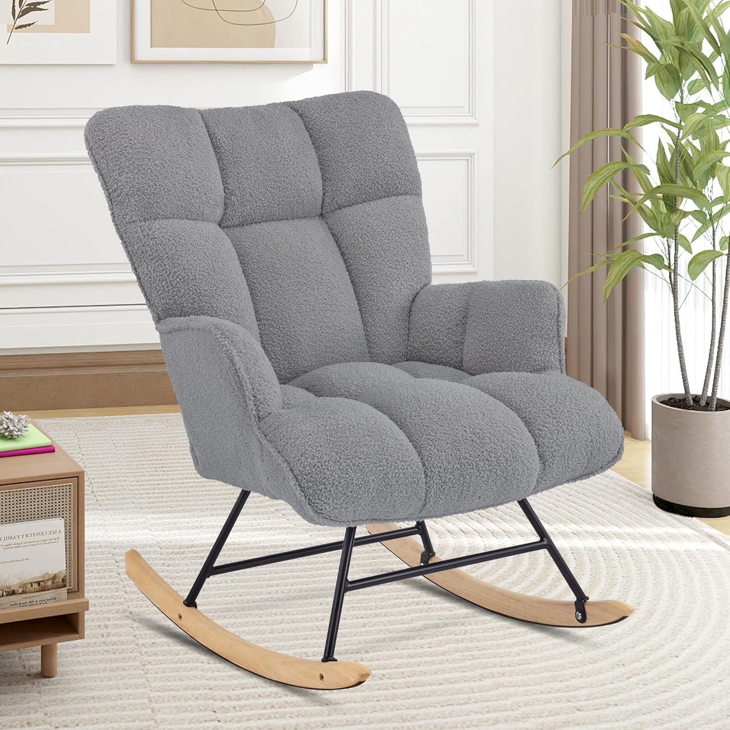 Teddy Rocking Chair Glider for Nursery Adult Armchair Recliner Grey