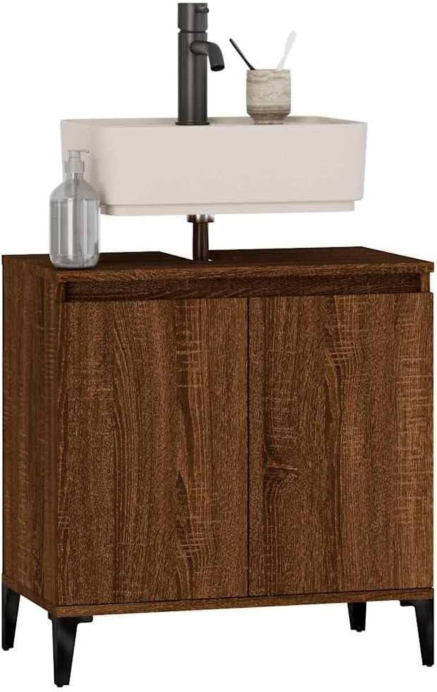 Brown Oak Bathroom Sink Cabinet | 58x33x60cm Under Sink Storage Unit