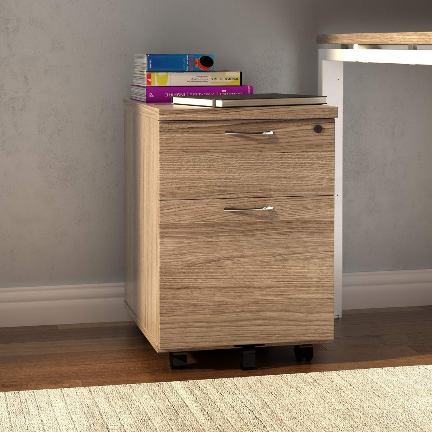 Lockable 2 Drawer Mobile Filing Cabinet Pedestal Office Storage Grey Oak