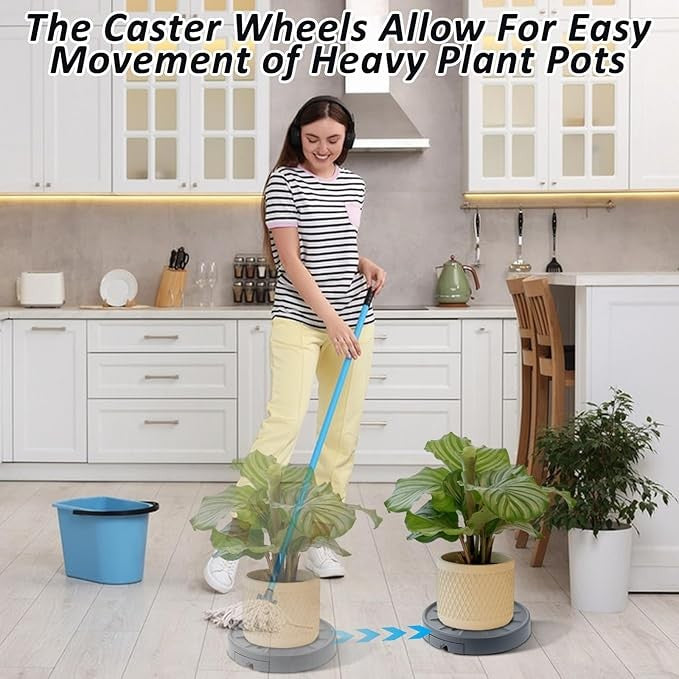 2 Pack 33cm Plant Caddy with Wheels Heavy Duty Rolling Pot Stand Indoor Outdoor