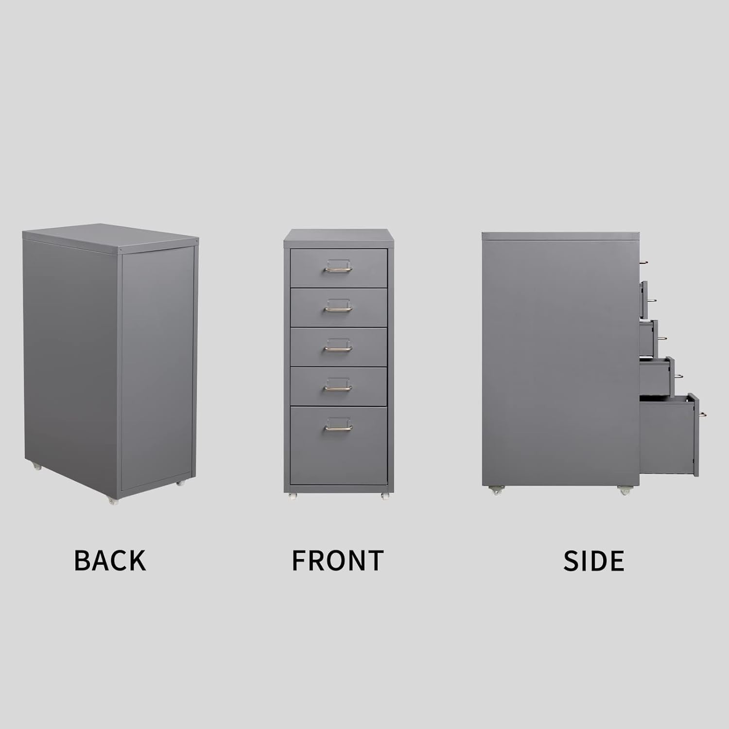 Grey Steel Rolling Drawer Cabinet 5 Tier Mobile Home Office Storage