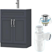 600mm Grey Bathroom Vanity Unit with Basin Storage Cupboard Floor Standing Sink