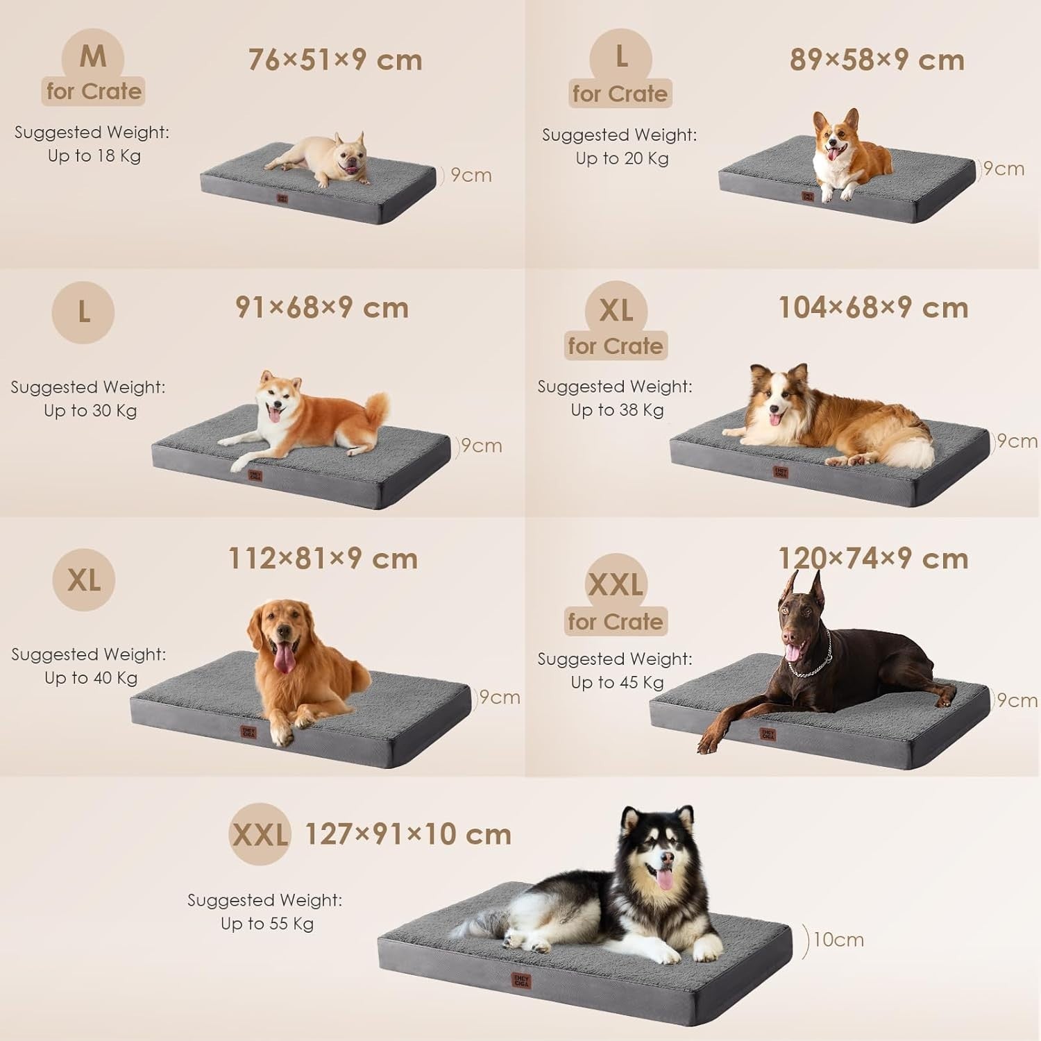 XXL Orthopedic Dog Bed Mattress 120x74x9cm Egg Crate Foam Grey Crate Mat