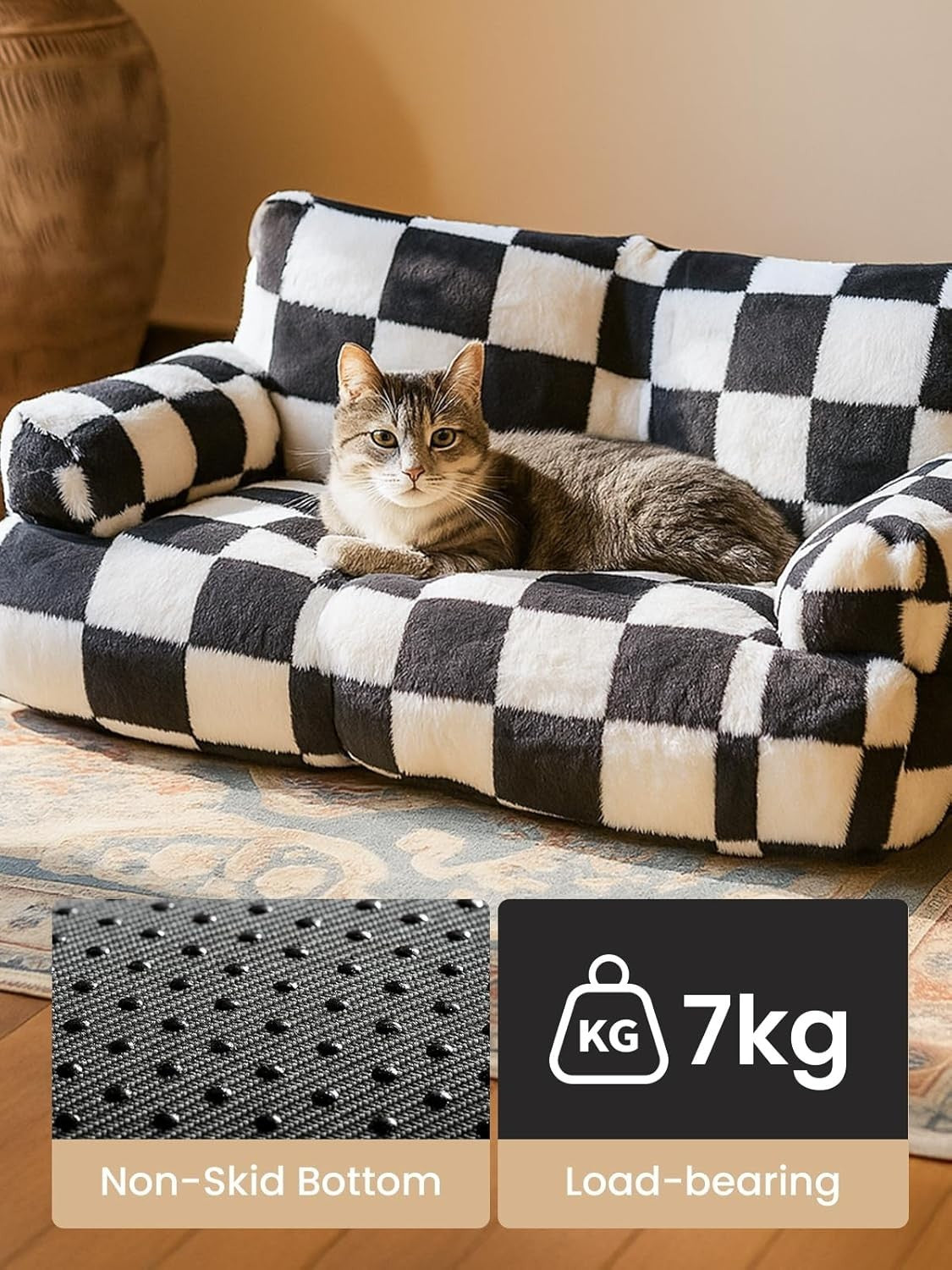 Fluffy Cat Sofa Bed Plush Pet Couch Removable Washable Cover Black