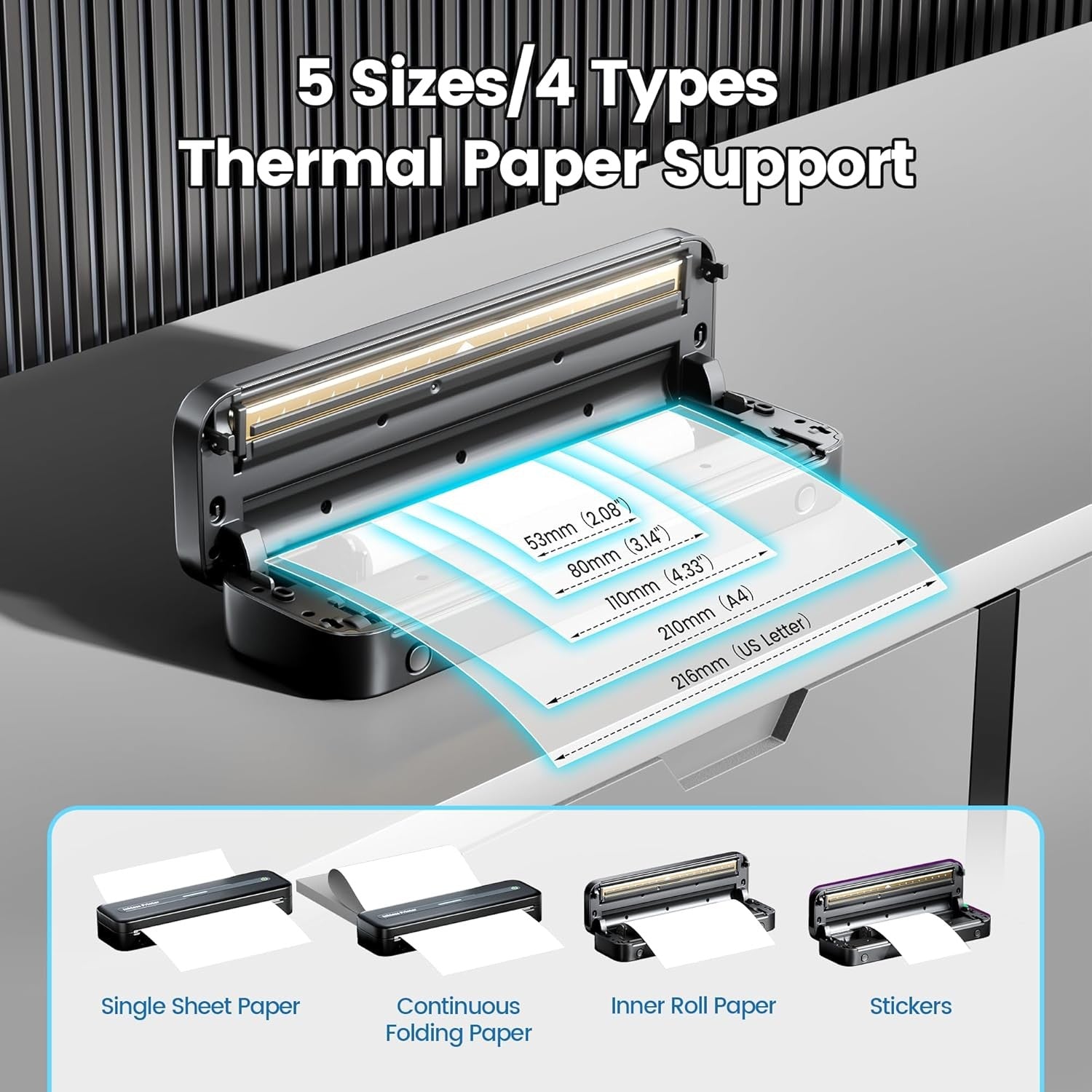 Portable A4 Thermal Printer 300DPI Bluetooth Inkless USB