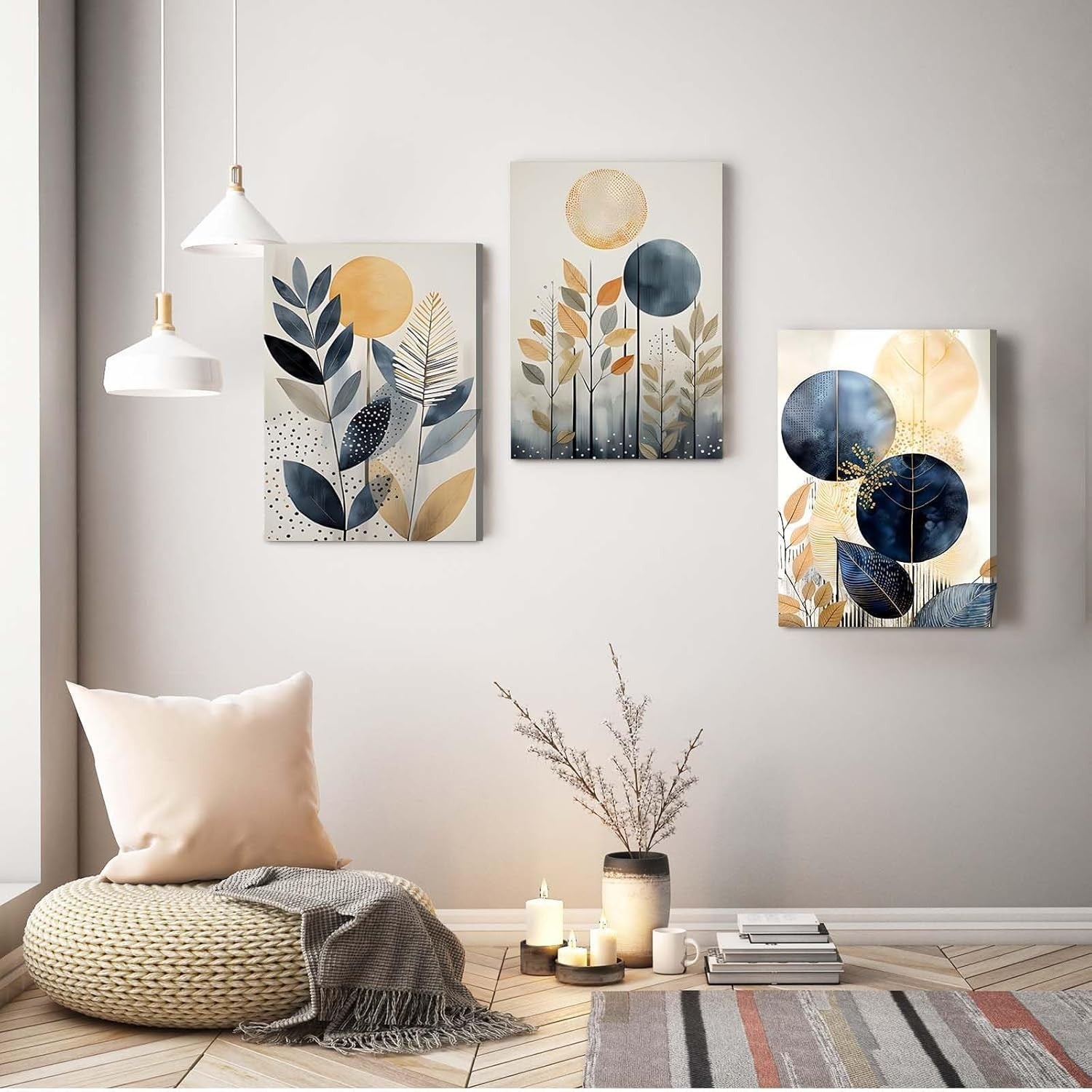 Modern Abstract Canvas Wall Art Set of 3 Framed Prints 12x16 Home Decor