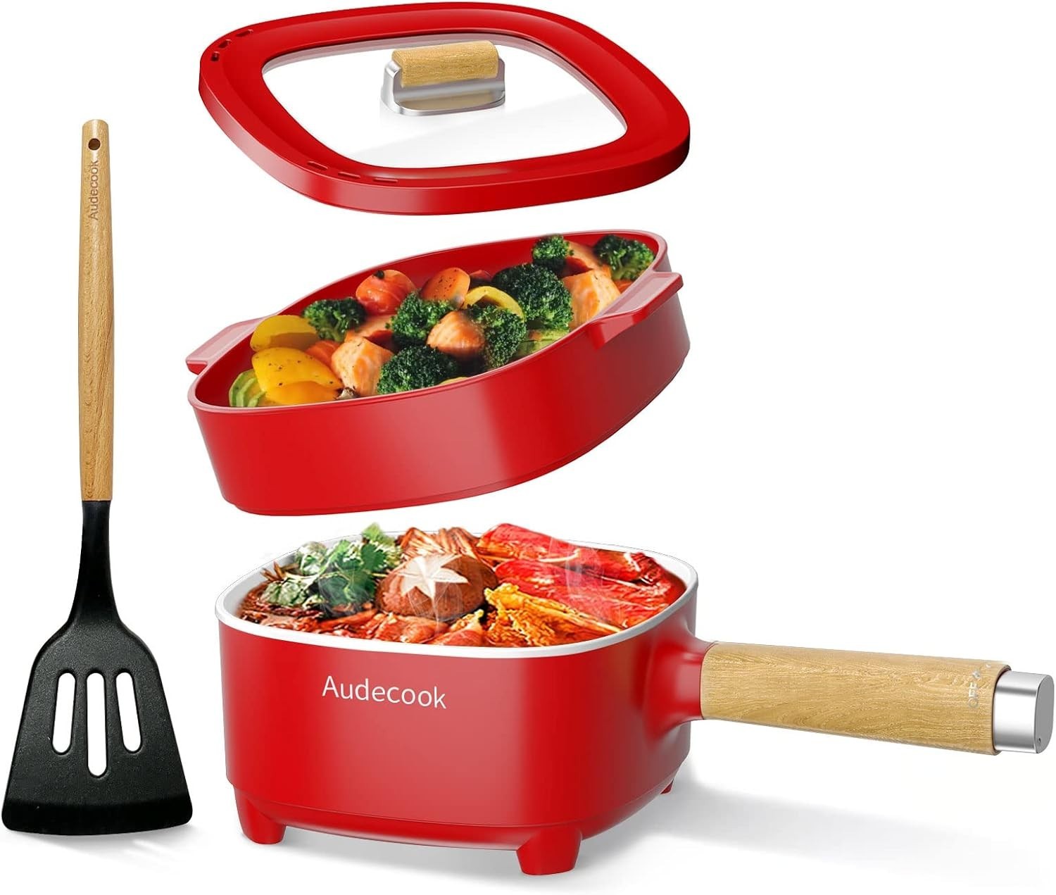 2L Electric Hot Pot Ceramic Non-Stick Multi Cooker with Steamer & Spatula