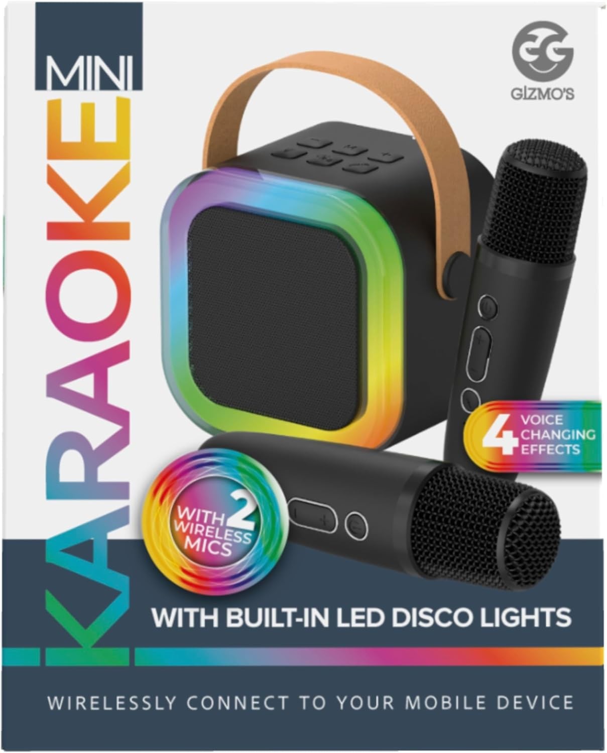 Black Mini Karaoke Machine with 2 Wireless Mics LED Bluetooth Speaker