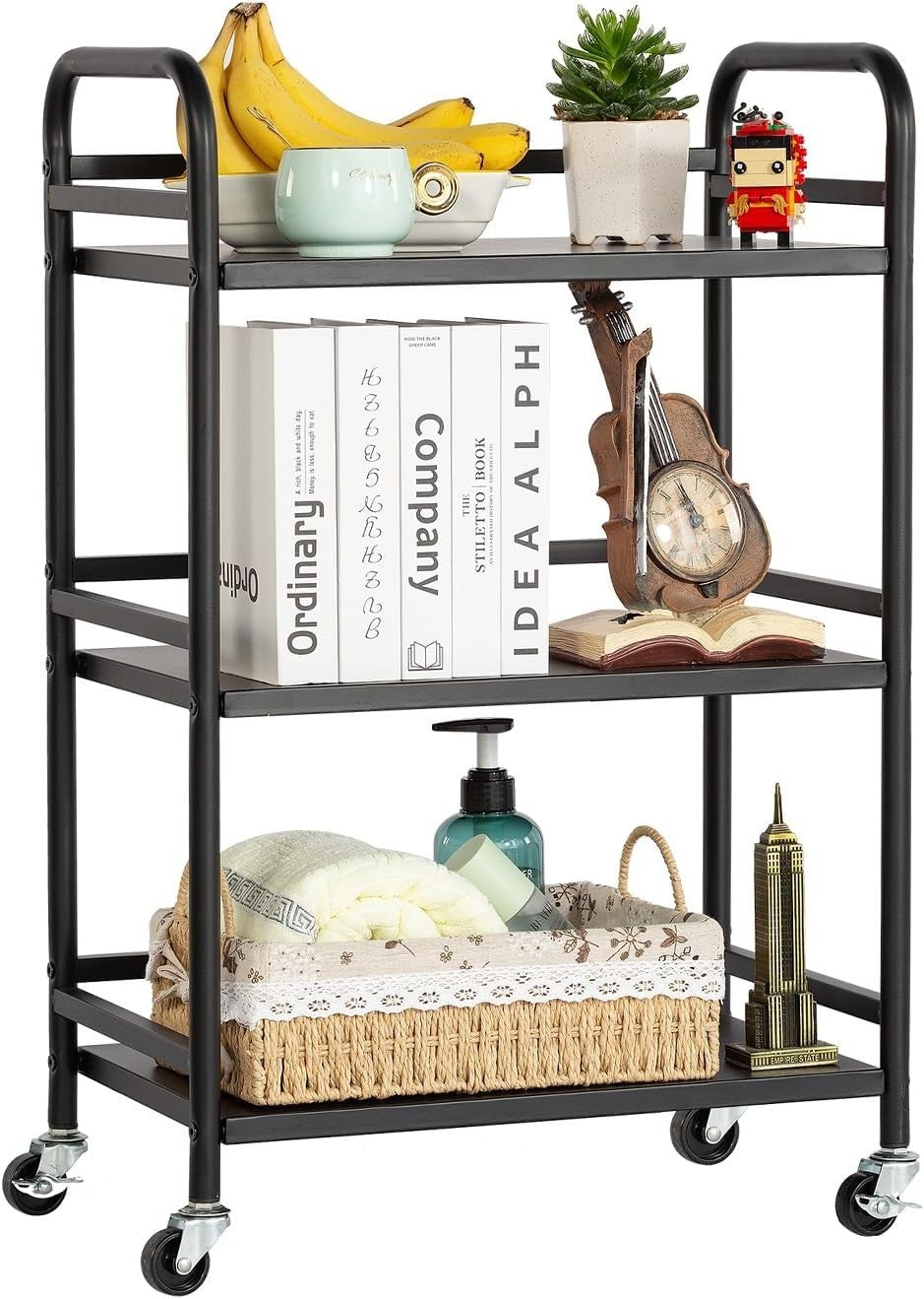 3 Tier Rolling Storage Cart Metal Utility Trolley Kitchen Bathroom Rack