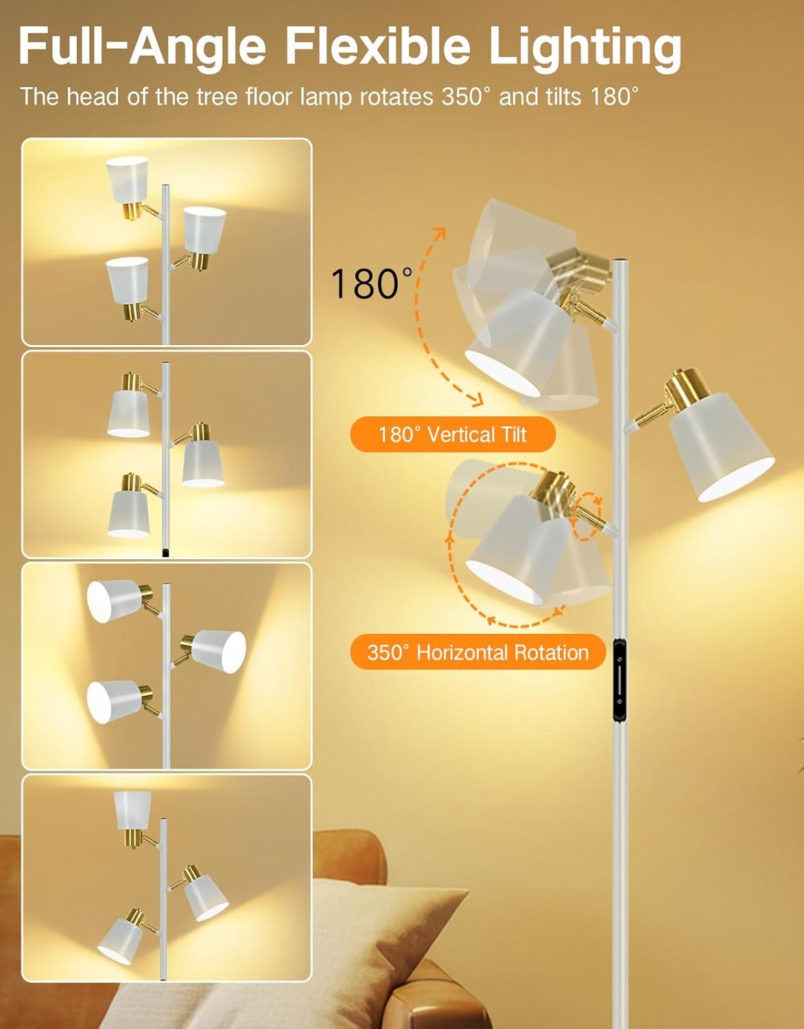 LED Tree Floor Lamp Dimmable Remote Touch 3 Head Adjustable Modern