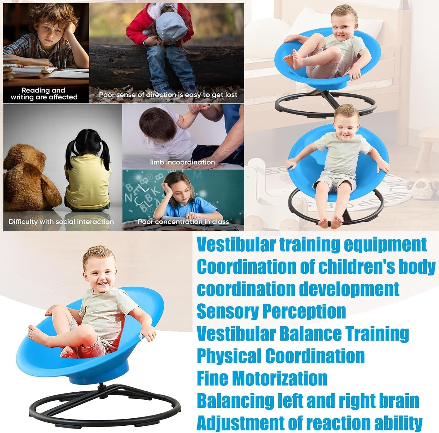 Large Sensory Spinning Chair Autism 65cm Kids 360° Swivel Therapy Seat