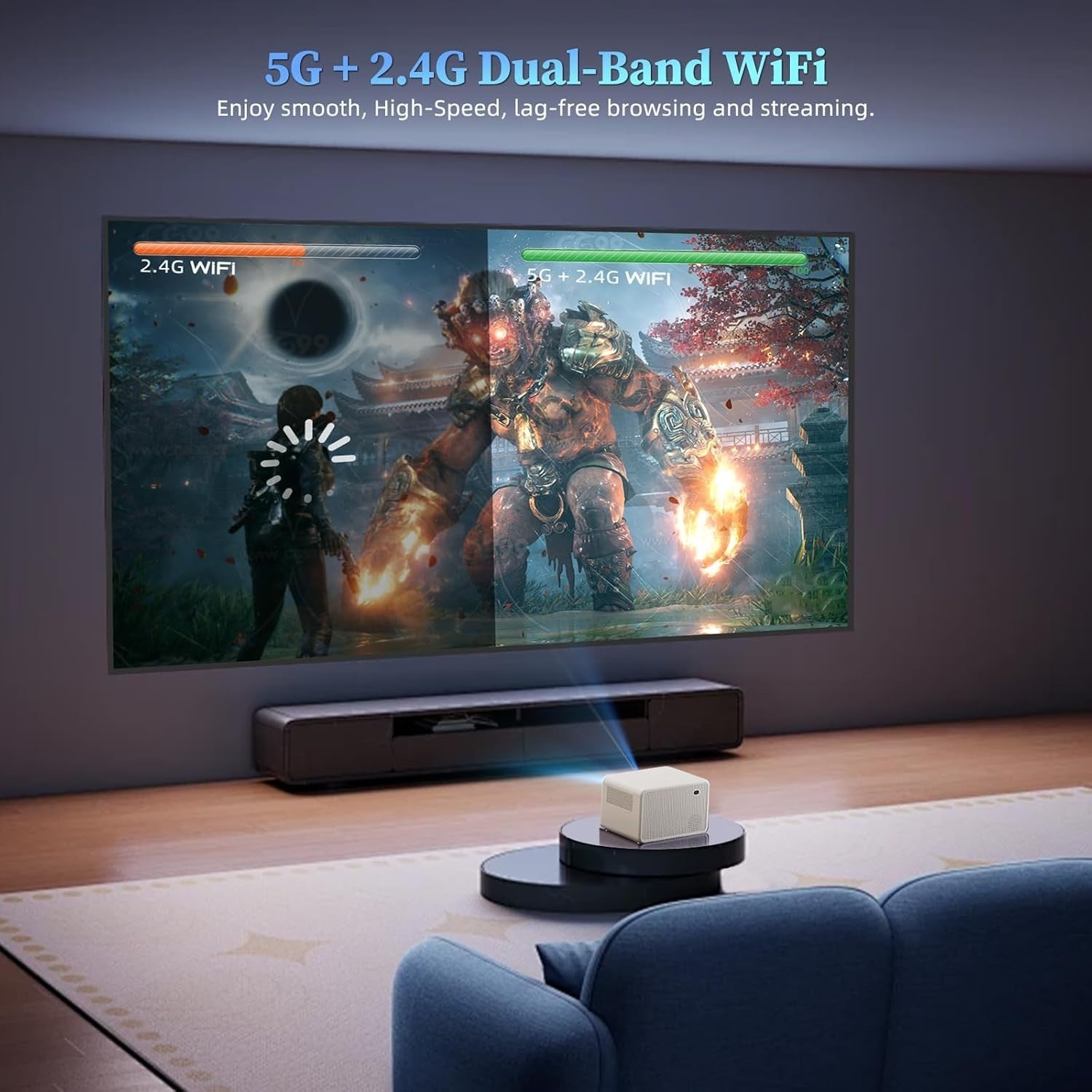 1080P WiFi Bluetooth Projector Portable Home Cinema HDMI Remote 5G