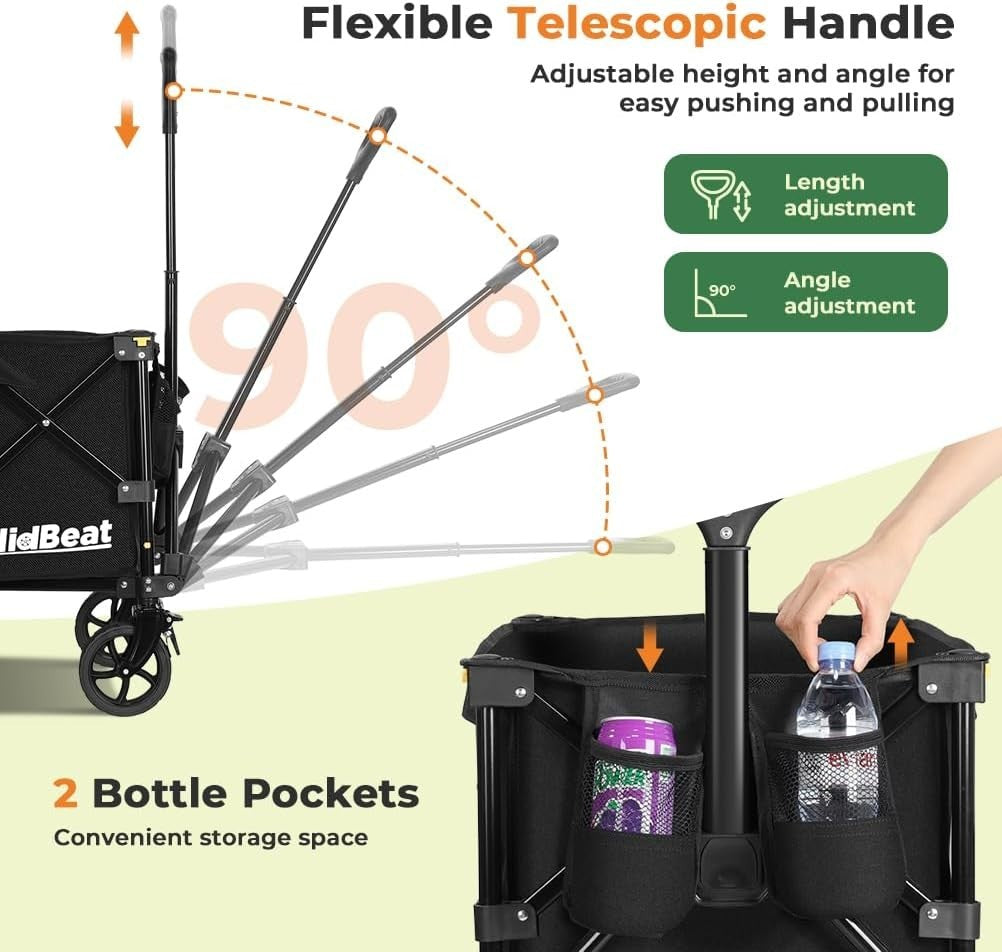 100L Heavy Duty Folding Festival Trolley Big Wheel Camping Garden Wagon 220lbs