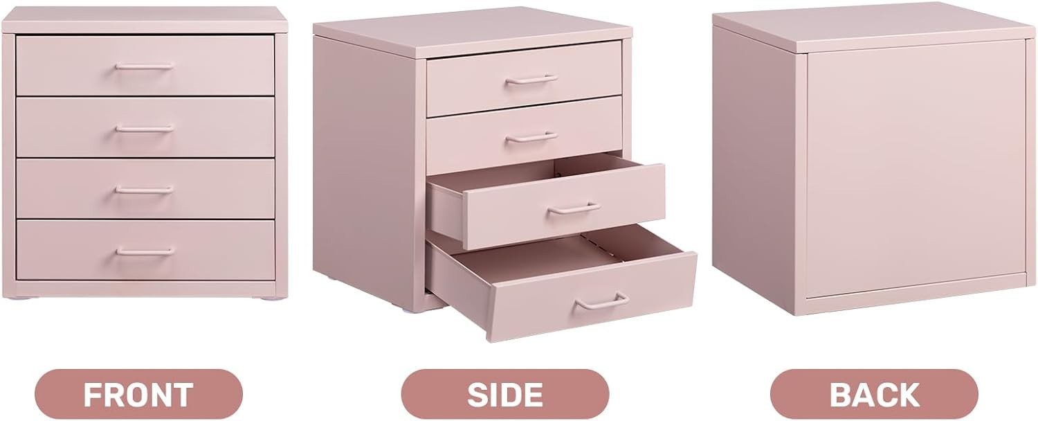 Pink Desktop A4 File Cabinet 4 Drawer Metal Office Storage Organizer