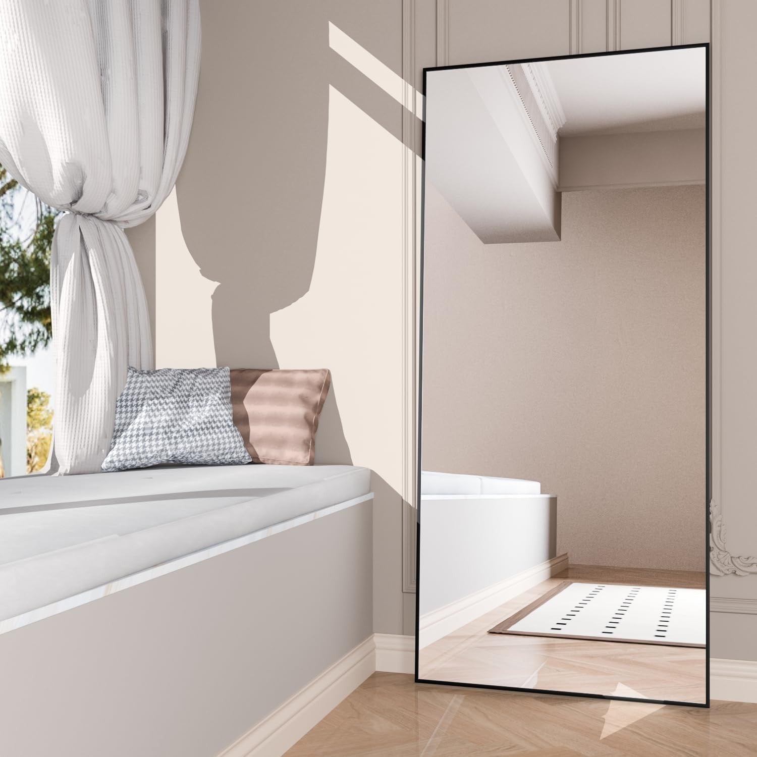 Full Length Mirror 165x61cm Black Frame Wall Leaning or Standing Home Decor