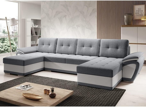 U-Shape Corner Sofa Bed with Storage & Sleep Function Grey/White