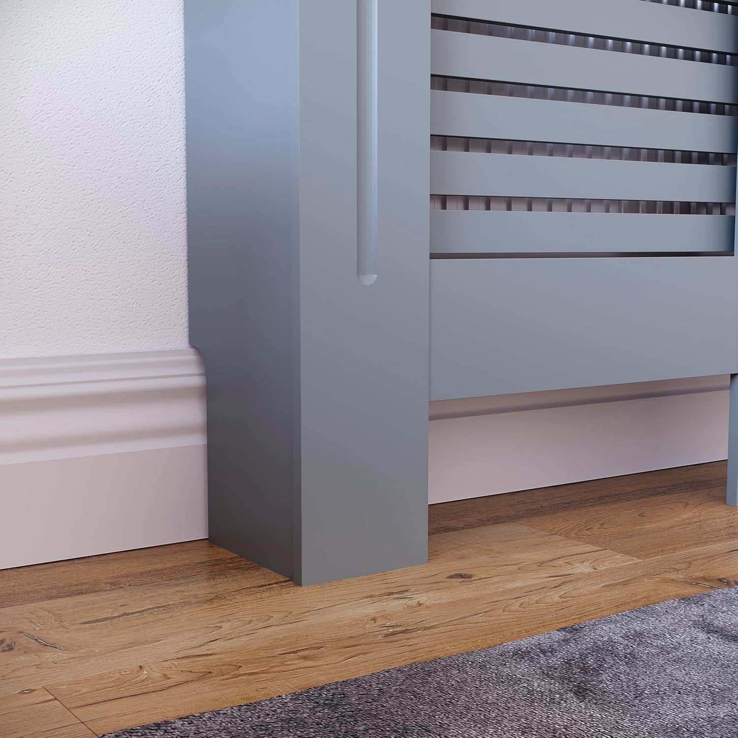Medium Grey Radiator Cover 102x80x16cm Modern MDF Slatted Cabinet