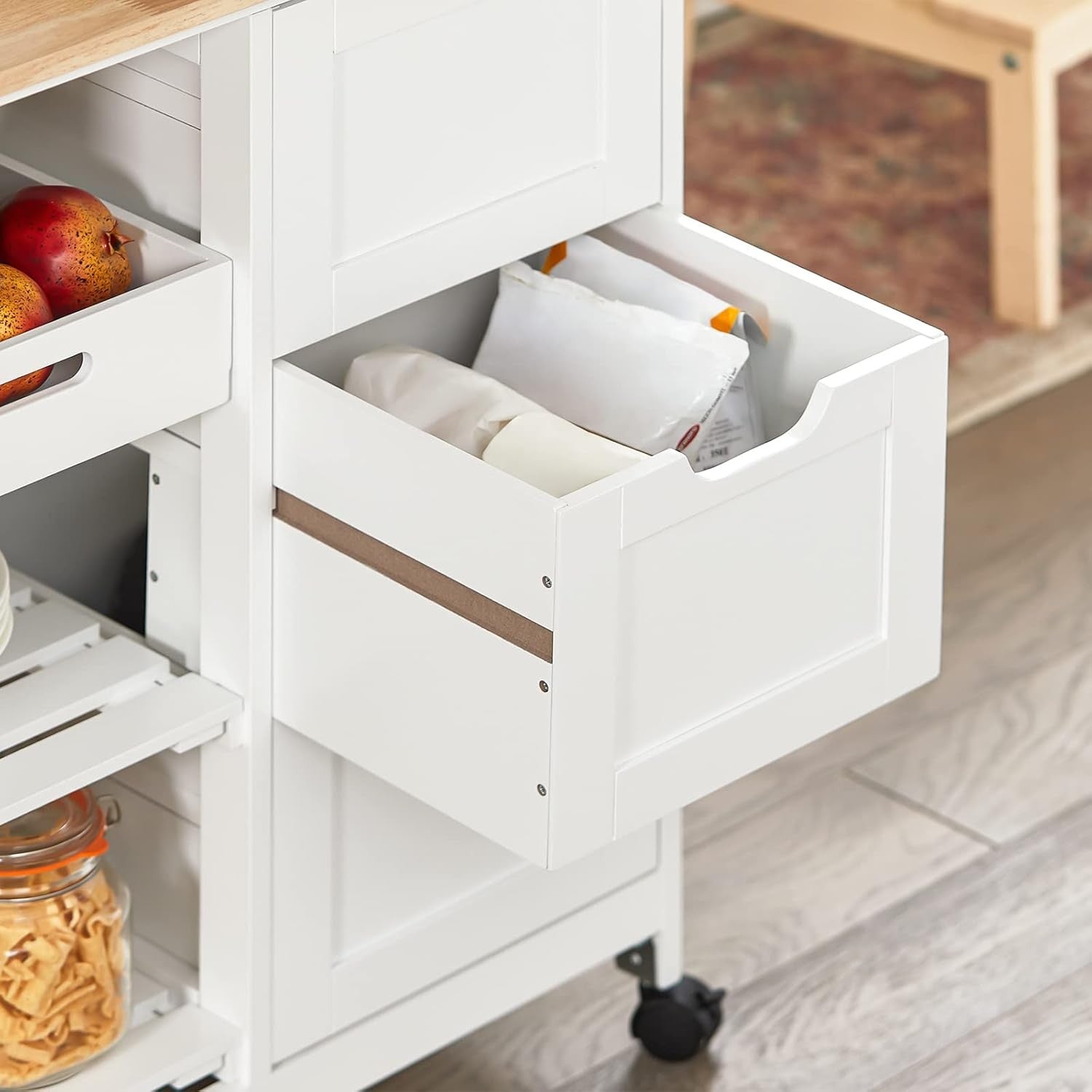 Kitchen Island Trolley Rolling Storage Cart 3 Drawers Butcher Block Top