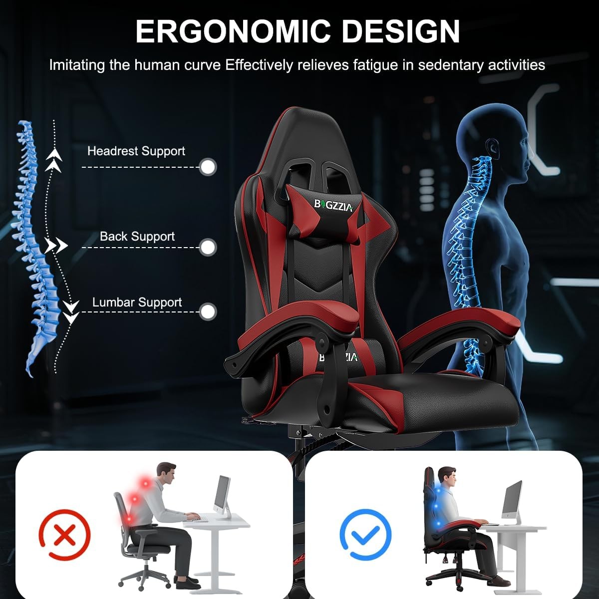 Gaming Chair w/ Bluetooth Speakers Red Reclining Ergonomic