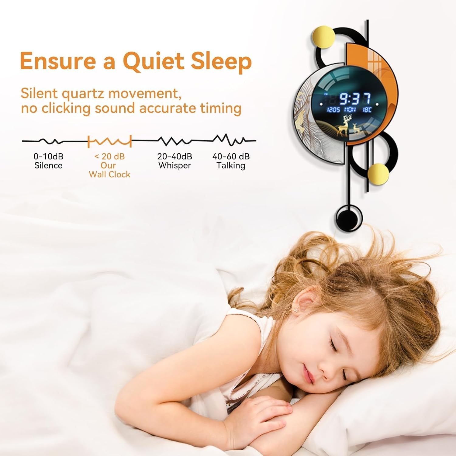 Modern LED Digital Wall Clock Silent Time Temp Display 34x67cm USB Battery