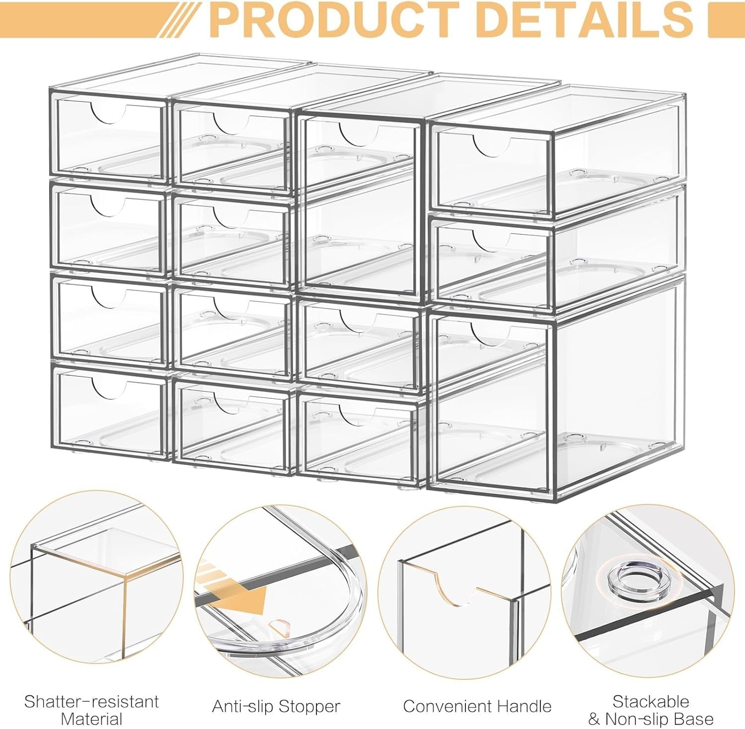 14-Drawer Acrylic Desk Organizer Stackable Storage for Makeup & Office