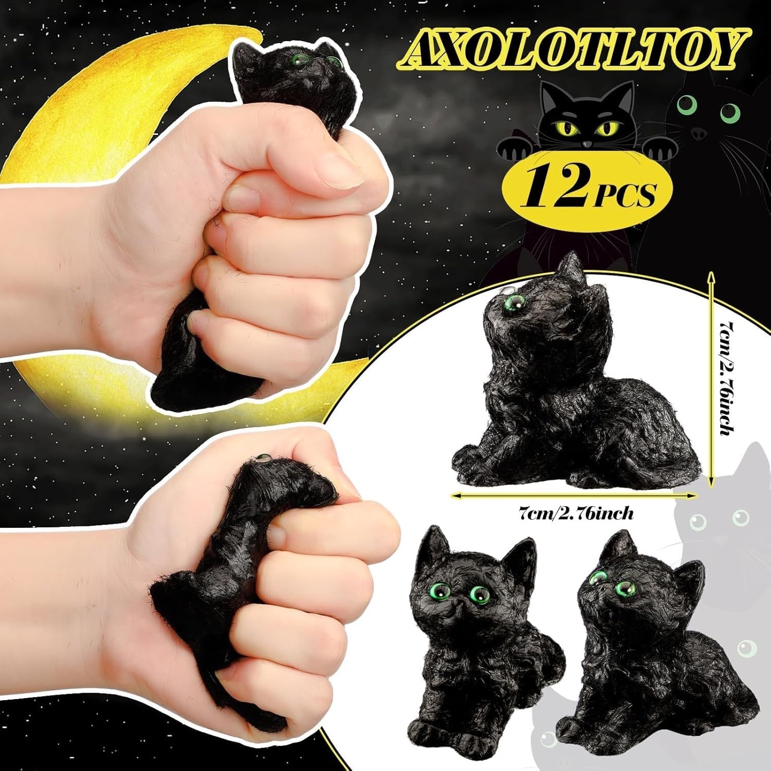 12pcs Black Cat Stress Balls Cute Squeeze Fidget Toys Halloween Gifts