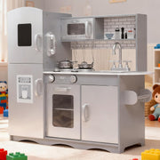 Wooden Kids Play Kitchen Pretend Cooking Role Play Toy Set Grey