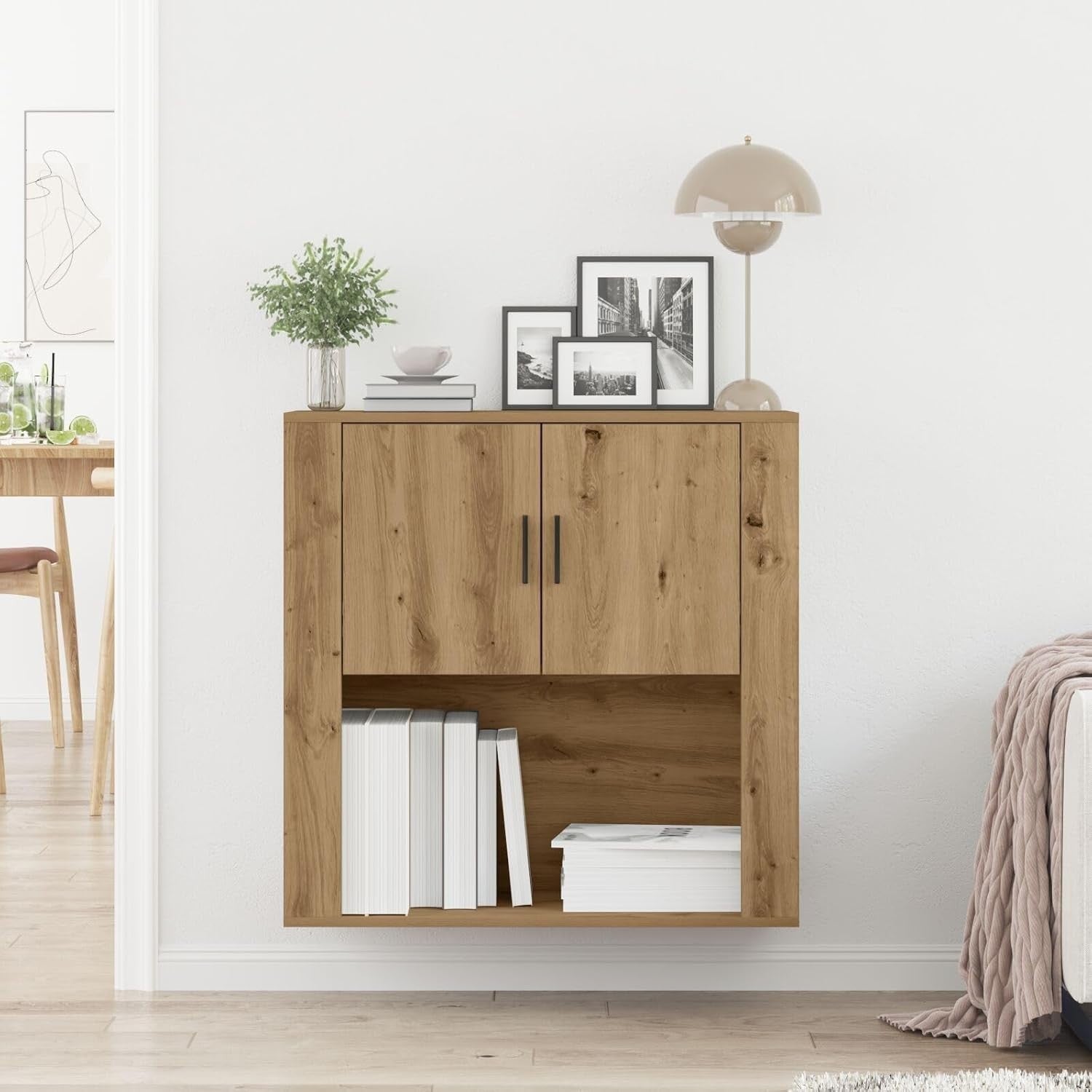 Medium Oak Storage Cabinet with Dual Doors & Spacious Shelf - Easy Assemble