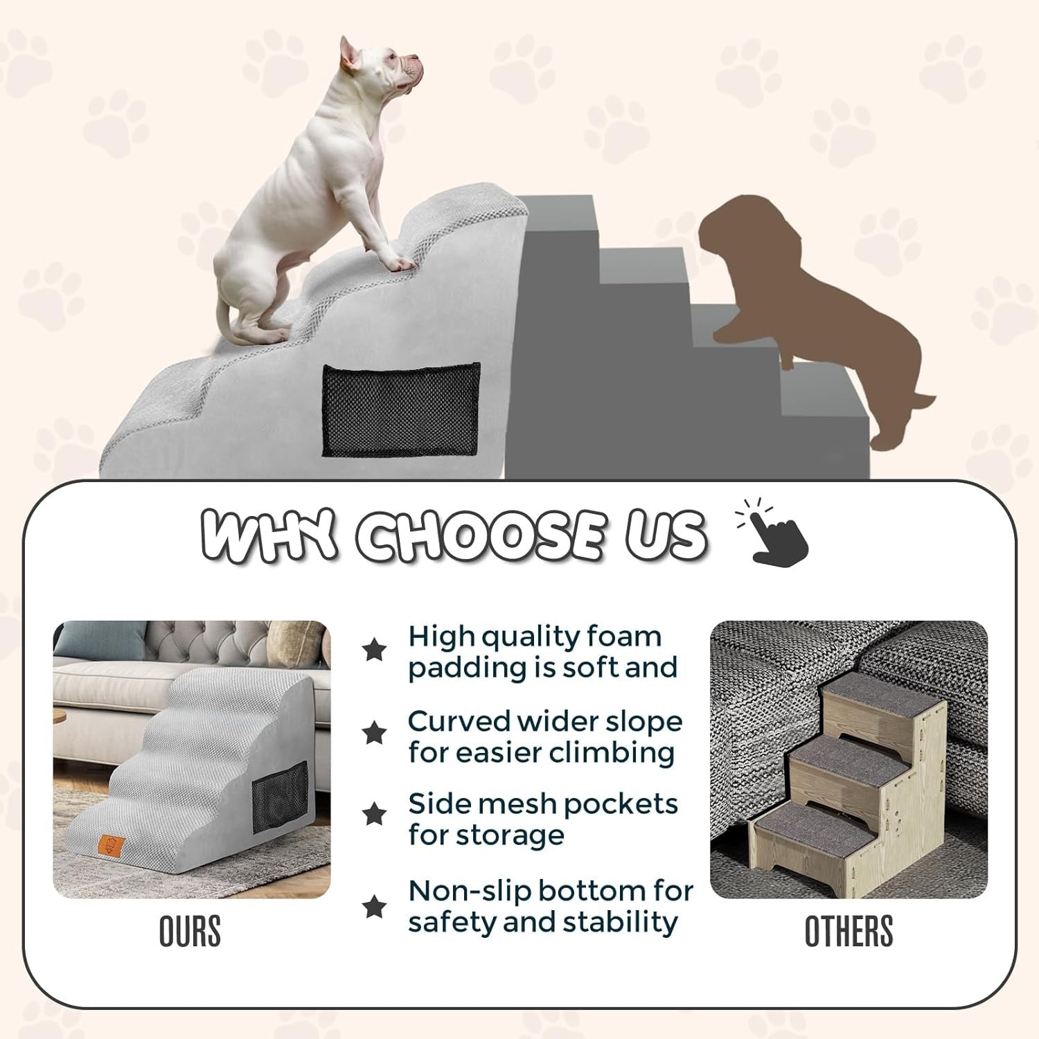 Grey 4 Step Dog Ramp Large Foam Non Slip 73x40x51cm