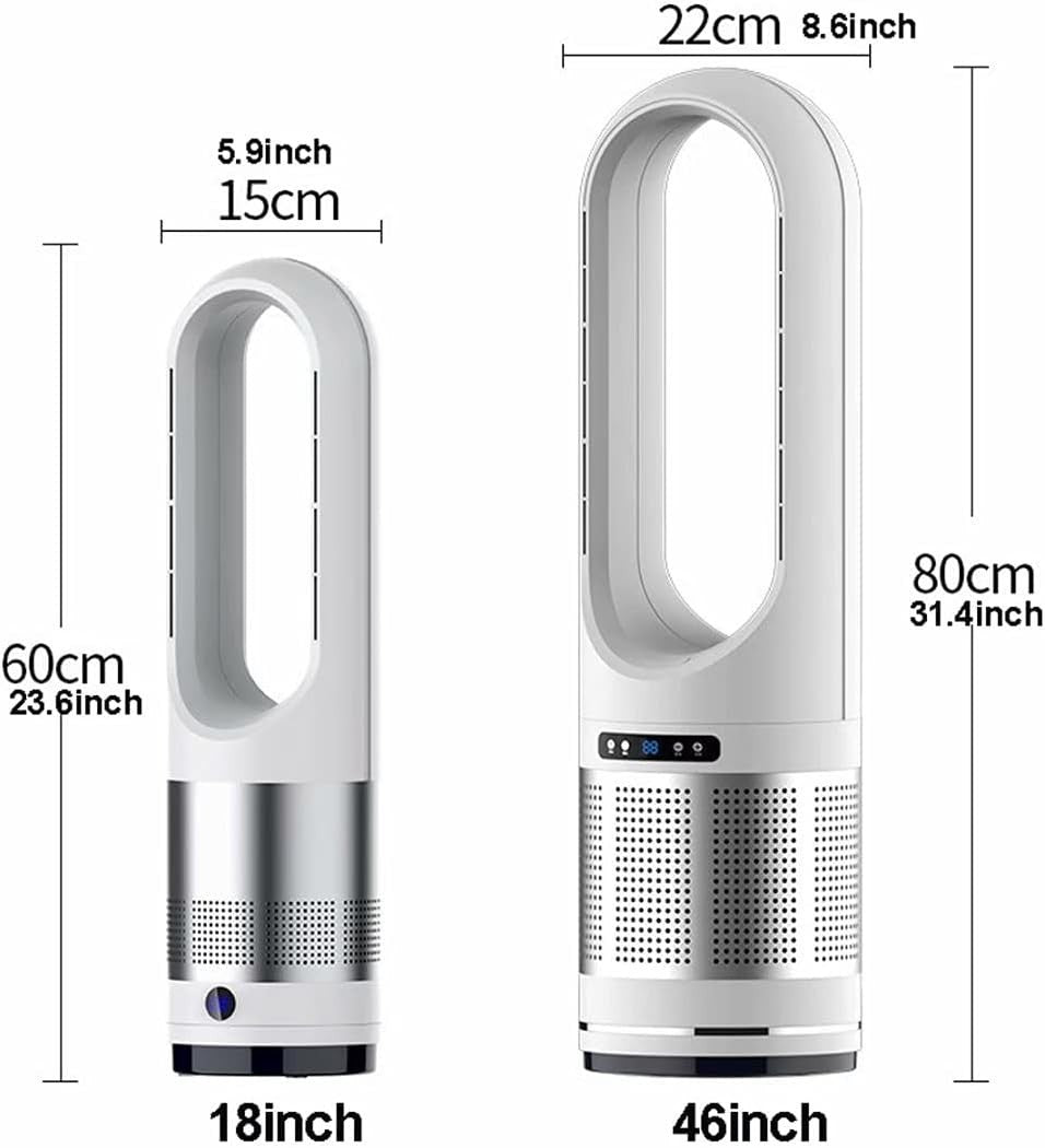 White 46" Bladeless Tower Fan 2000W Heater Air Purifier 8-Speed Oscillating LED