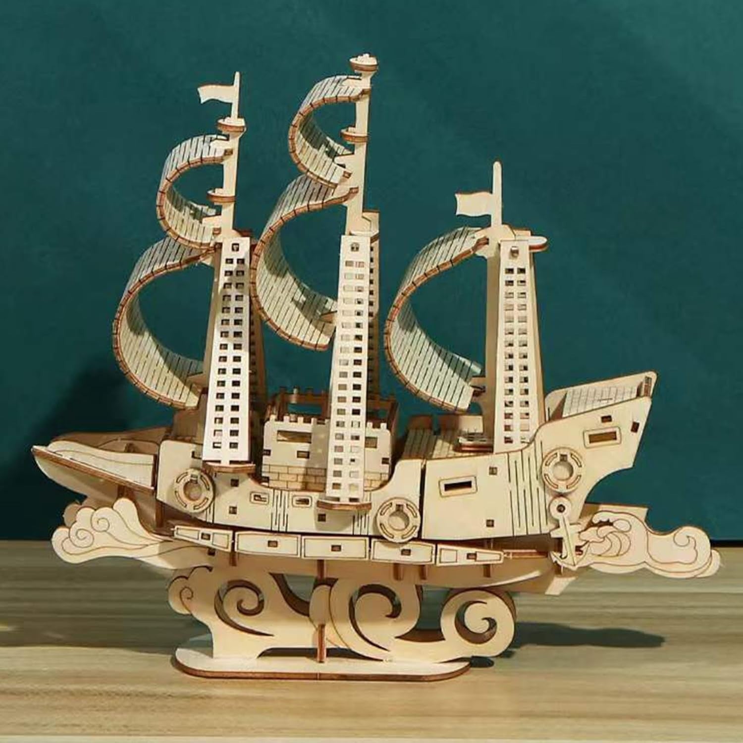3D Wooden Sailboat Puzzle Kit – DIY Model Ship Craft for Teens & Adults