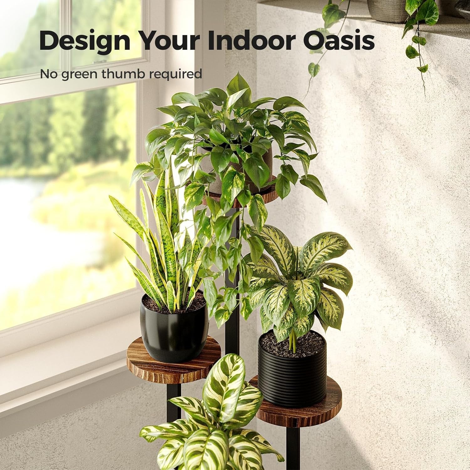 4-Tier Metal Wood Plant Stand, Corner Indoor Plant Shelf for Home & Balcony