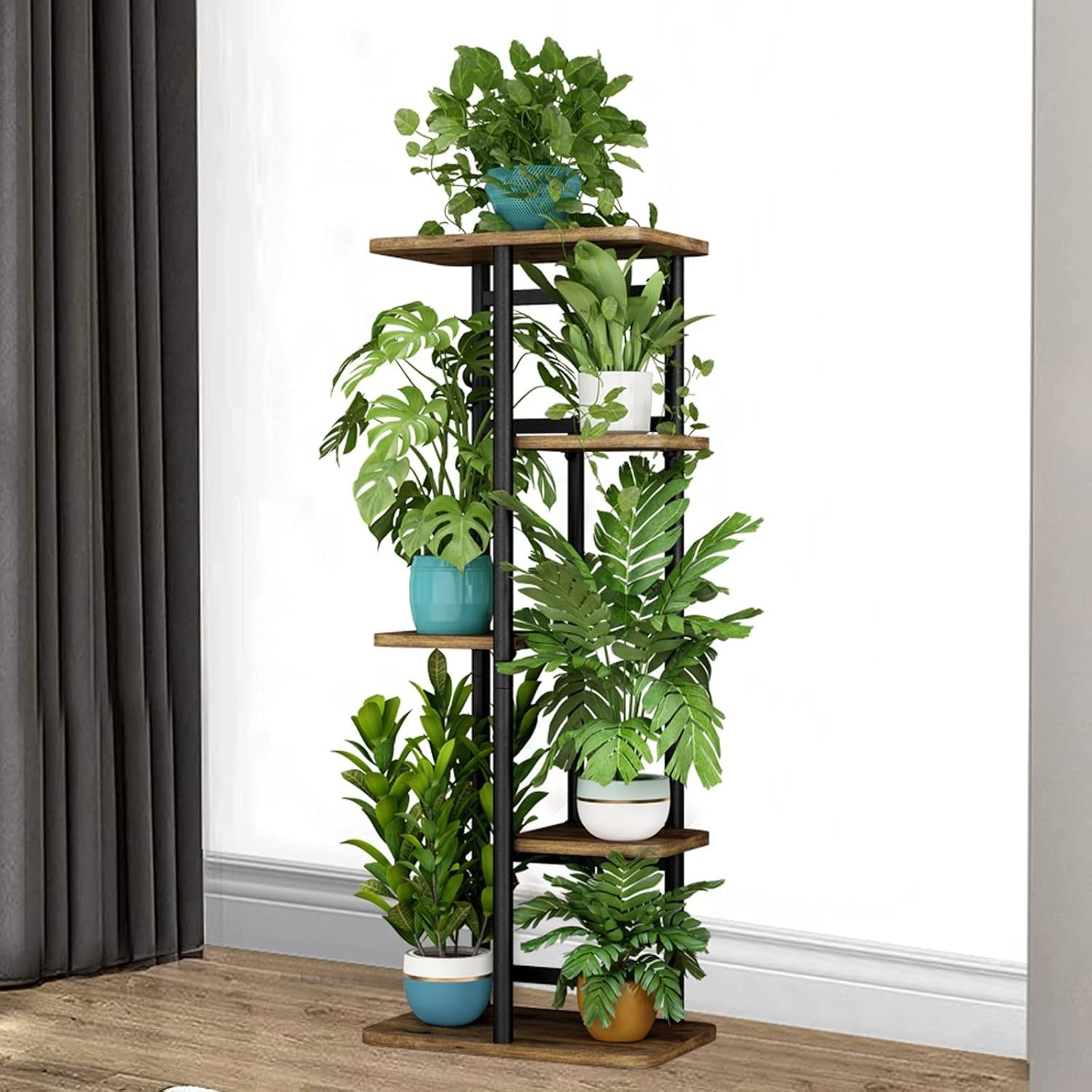 5 Tier Metal Plant Stand Indoor 6 Pot Flower Rack Corner Display Shelf for Home