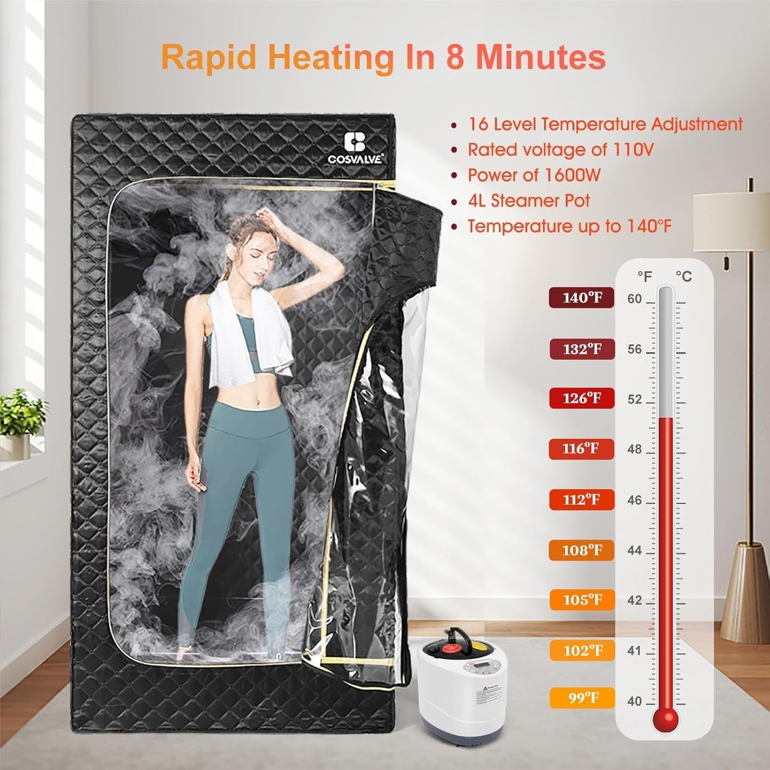 Full Size Portable Steam Sauna Home Spa Box 4L 1600W Fast Heat 16-Level Detox