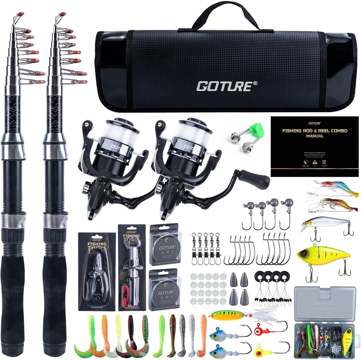 Telescopic Fishing Rod & Reel Combo – 2 Rods, 2 Pre-Spooled Reels, Bag
