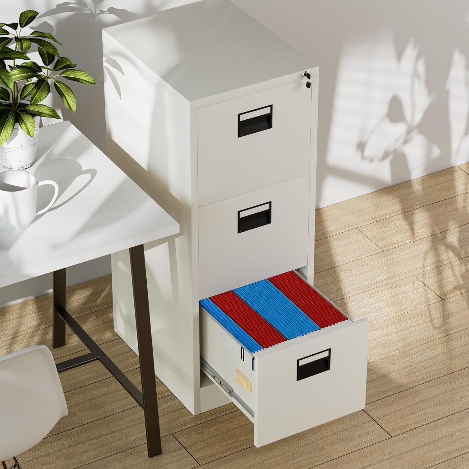 Light Grey 3 Drawer Lockable File Cabinet 50x40x103cm Steel