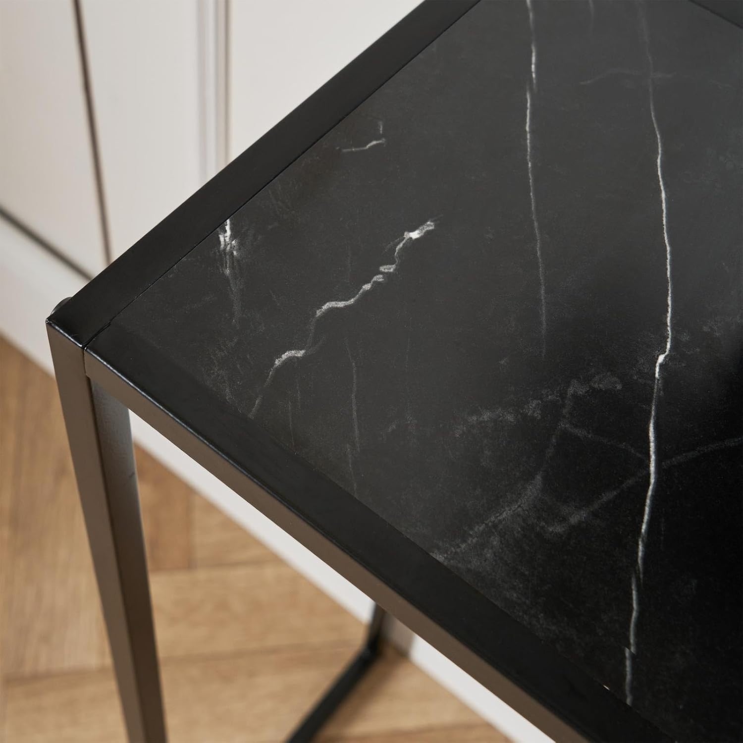 Slim Marble Effect Console Table with Metal Frame for Hallway & Entry