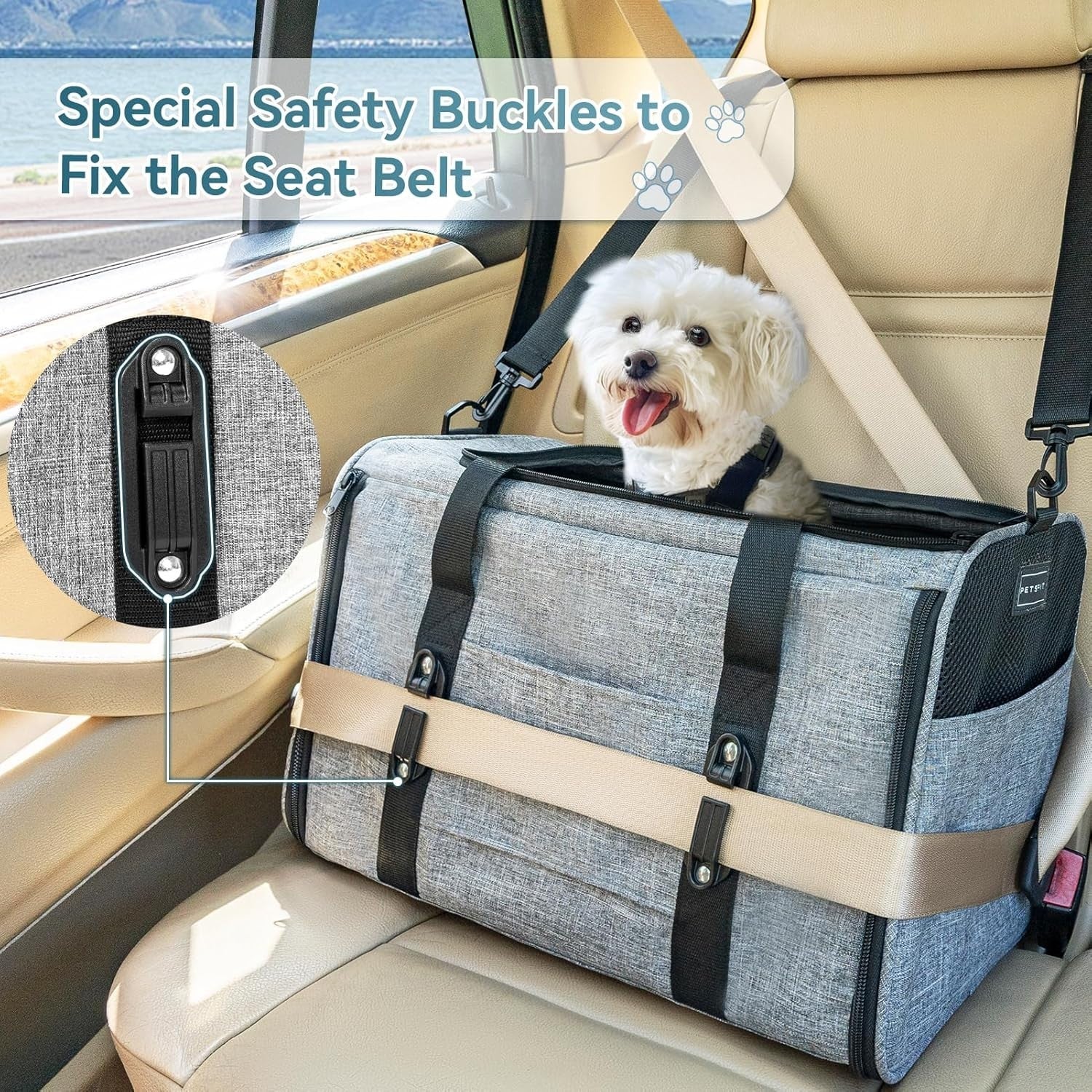 Large Cat Car Carrier Escape Proof Travel Seat Soft Pet Carrier
