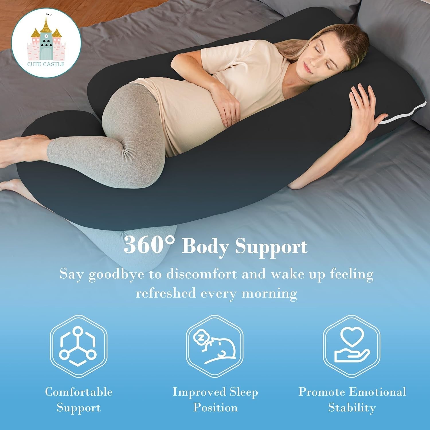 Cooling U Shaped Pregnancy Pillow 57in Full Body Maternity Support Washable