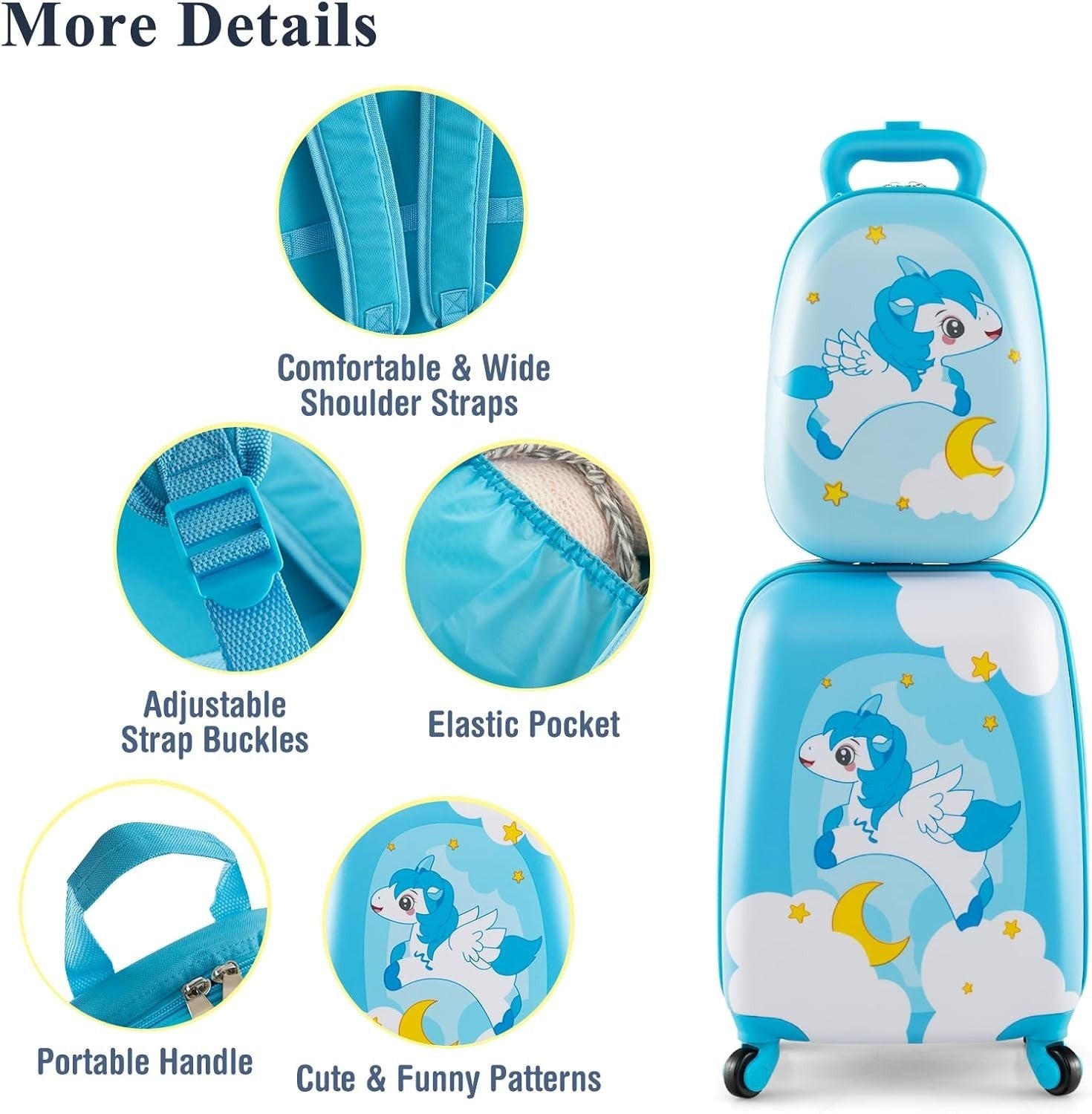 Unicorn Kids Suitcase 16” Trolley Case Backpack Set Hard Shell